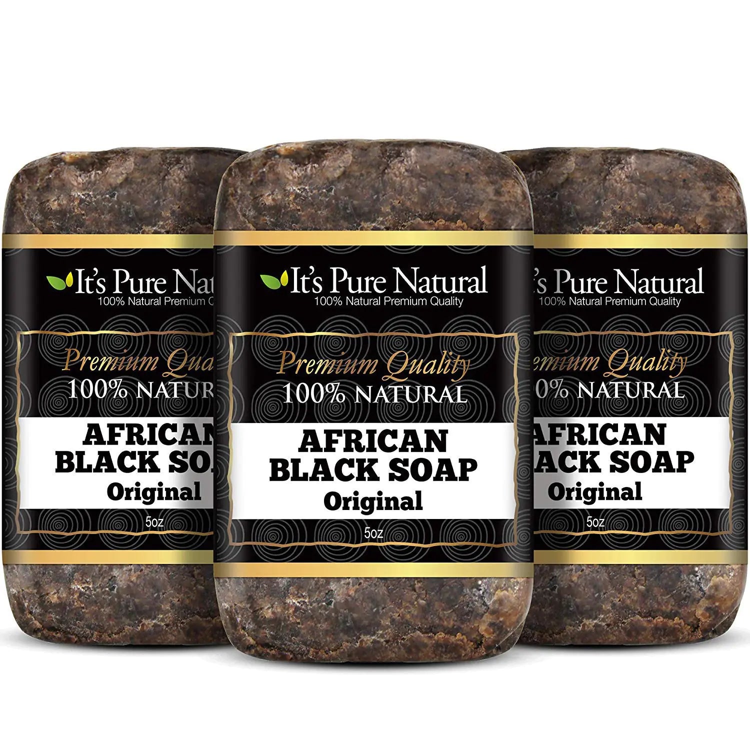 Its Pure Natural African Black Soap Bars Original (Pack of 3) Organic Raw Soap for Face & Body Acne Treatment & Dark Spot Remover [Made in Ghana]